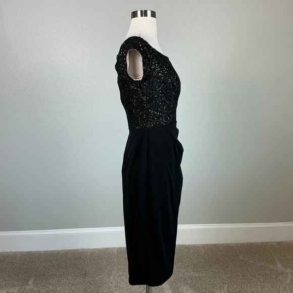 Alex Evenings Women's Cocktail Dress Size 8 Black Sequined Lace and Crepe Sheath - Picture 3 of 13